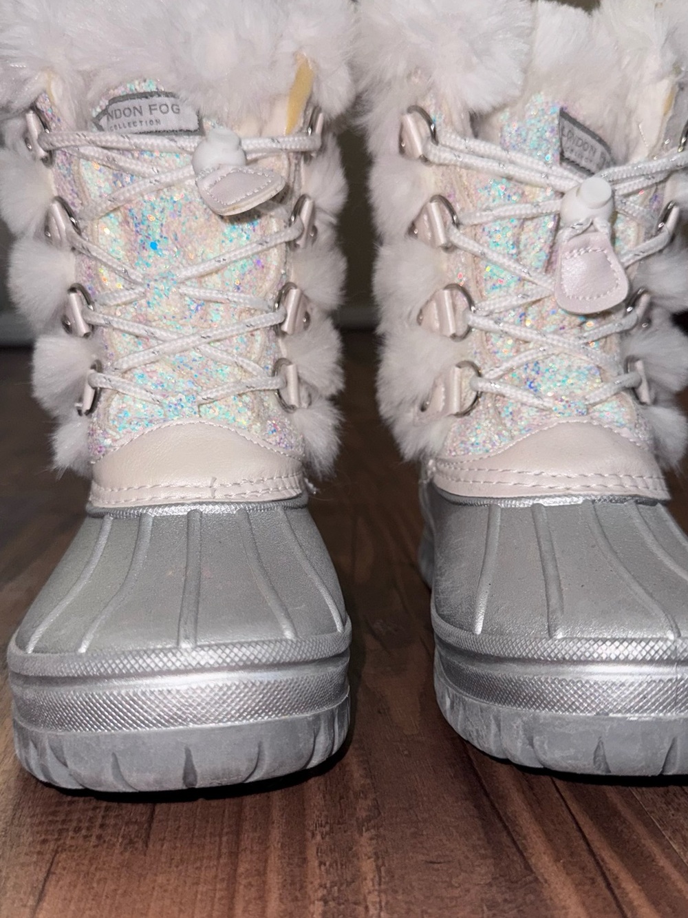 London Fog Kids White Sparkle Faux-Fur Winter Boots